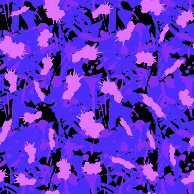 Naadloos vet patroon van abstracte paars roze spatten op een zwarte achtergrond