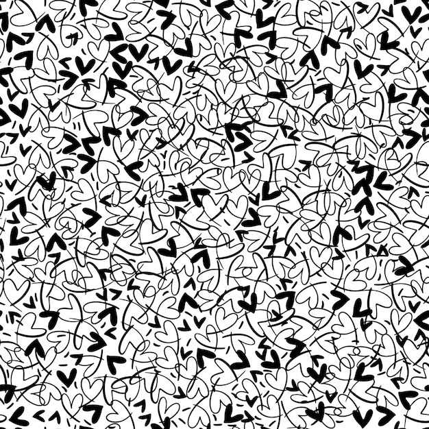 Naadloos zwart-wit patroon met kleine hartjes Vector herhalende textuur Herhaalbare achtergrond met handgetekende zwarte kleine hartjes