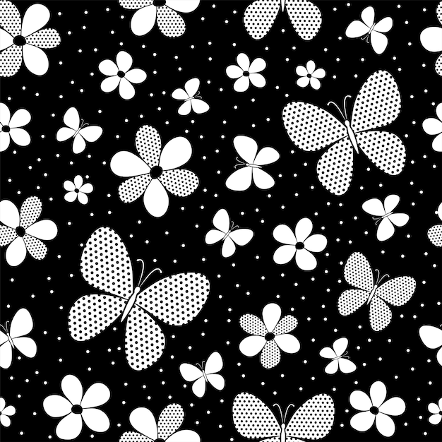 Naadloos zwart-wit patroon met vlinders. Vector illustratie.