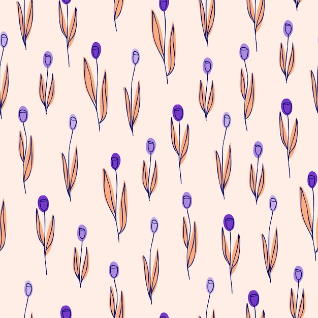 Naadloze abstracte patroon hand getekende stijl lila blauwe bloemen tulp bloemenprint vector