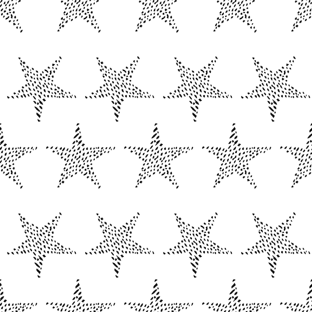Naadloze achtergrond van doodle sterren. zwarte hand getrokken sterren op witte achtergrond. vector illustratie