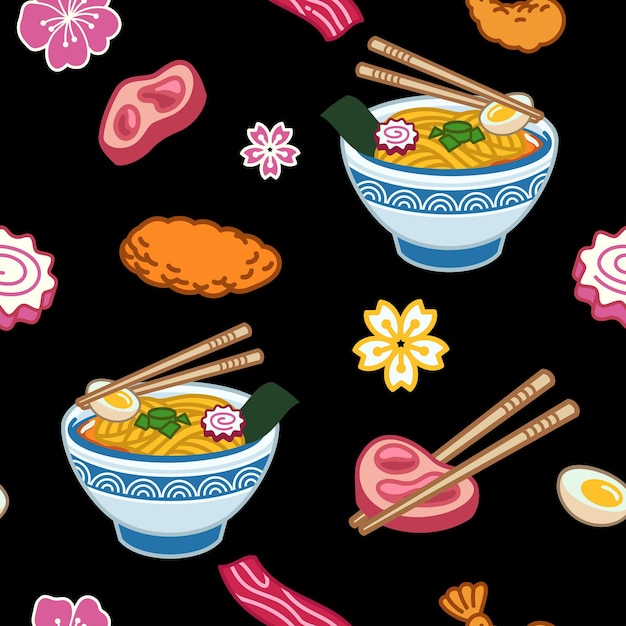 Naadloze achtergrond van japanse ramen voedsel illustratie