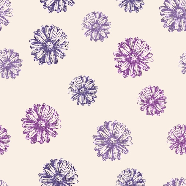 Naadloze achtergrond van lila getextureerde madeliefjeskoppen