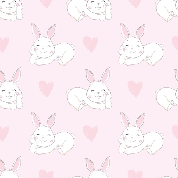 Naadloze achtergrond Witte konijnen Patroon voor valentijnsdag pasen en moederdag
