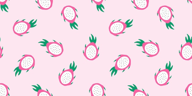 Naadloze banner met roze pitaya vruchten. Naadloze print met plakjes drakenfruit.