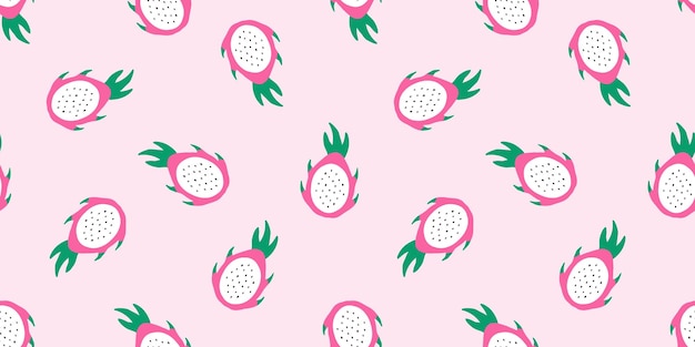 Naadloze banner met roze pitaya vruchten. naadloze print met plakjes drakenfruit.