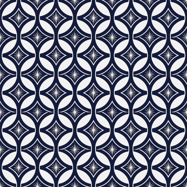 Naadloze blauwe patroon ronde kruis frame ster bloem