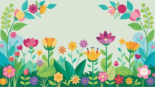 Naadloze bloementuin rand kleurrijke lente bloemen frame vector