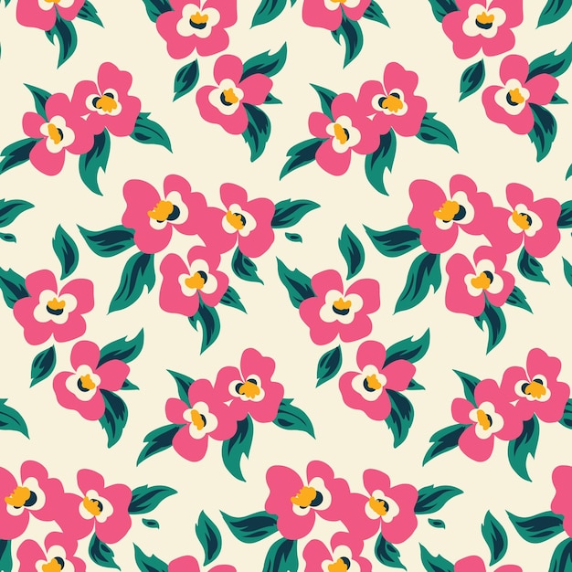 Naadloze bloemmotief ditsy print Eenvoudig botanisch ontwerp met kleine roze bloemen Vector