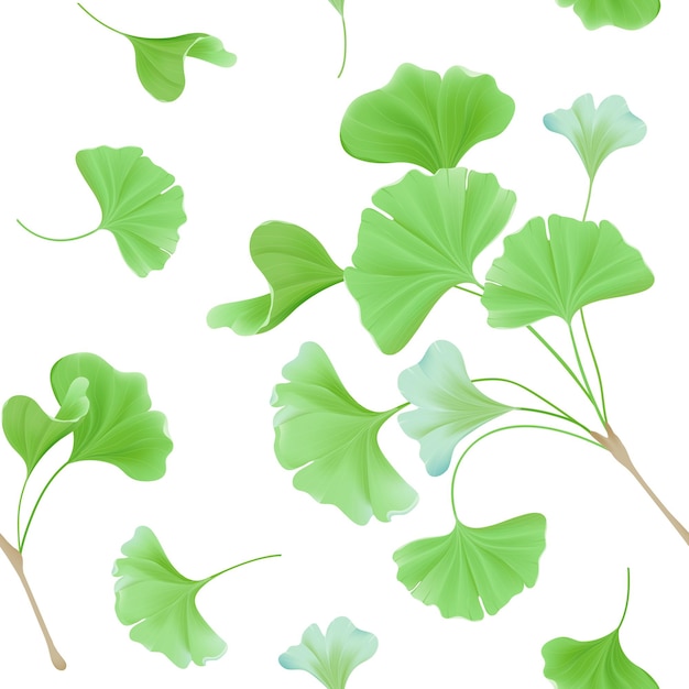 Naadloze bloemmotief met realistische Japanse gingko biloba bladeren, vintage pastel groene textuur voor ontwerp, stof print, behang in vector