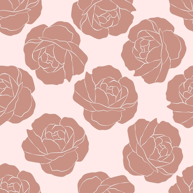 Naadloze bloemmotief pioenrozen beige achtergrond roze bloemen eps 10 vectorillustratie