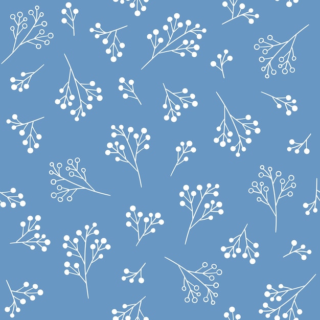 Naadloze bloemmotief vector blauwe achtergrond met bessen fabric print design