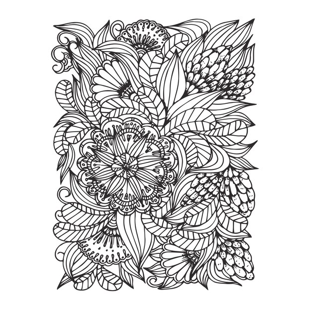 Vector naadloze bloemmotief zentangle doodle achtergrond zwart-wit handgetekende patroon