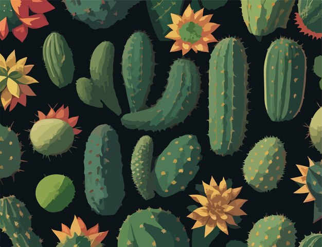 Naadloze cactuspatronen in platte vectorstijl