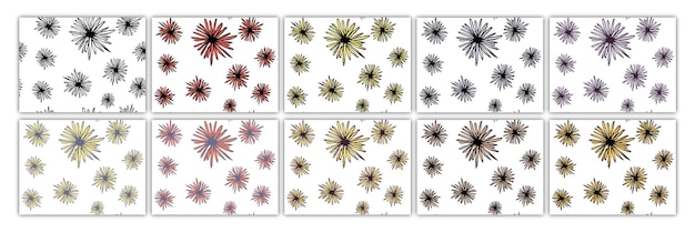 Naadloze chrysant bloemenpatroon inkttekening, in verschillende kleuren