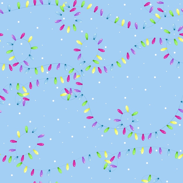 Naadloze feestelijke gekleurde gloeiende slinger op blauwe achtergrond kerstversiering
