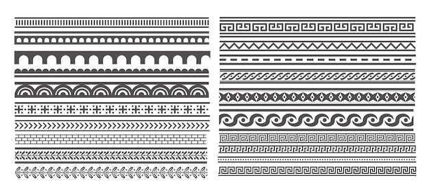 Naadloze frames in Griekse stijl Geometrische randset Ornamentpatroon Mediterrane decorelementen