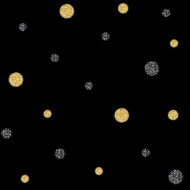 Naadloze goud en zwart dot glitterpatroon op zwarte achtergrond