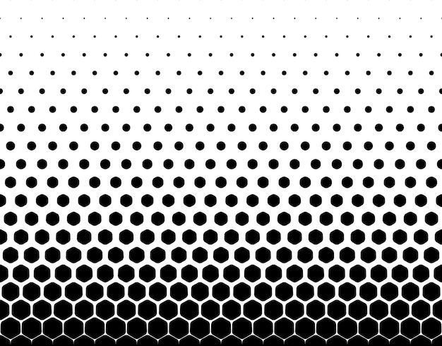 Naadloze halftone vector achtergrond. zeshoeken die in cirkels veranderen