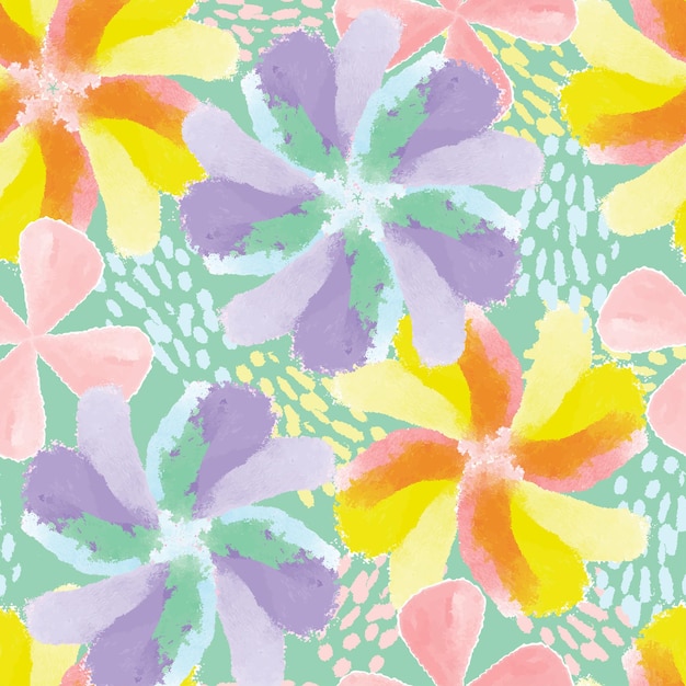 Naadloze hand getrokken gemengde kleurrijke bloemen patroon achtergrond wenskaart of stof