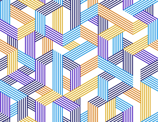 Naadloze isometrische lijnen geometrisch patroon, 3D-kubussen vector tegels achtergrond, architectuur en bouw, wallpaper design.
