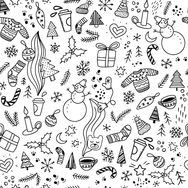 Naadloze kerst patroon met doodles
