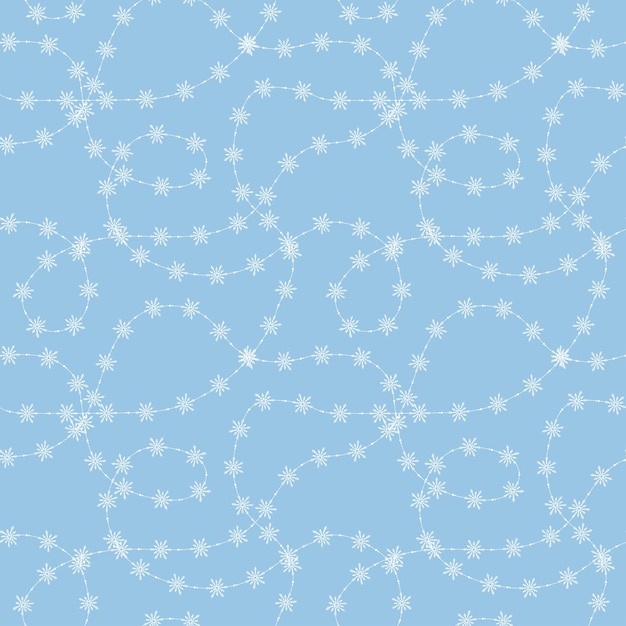 Naadloze kerst vector achtergrond met sneeuwvlokken slinger op blauw Nieuwjaar patroon inpakpapier