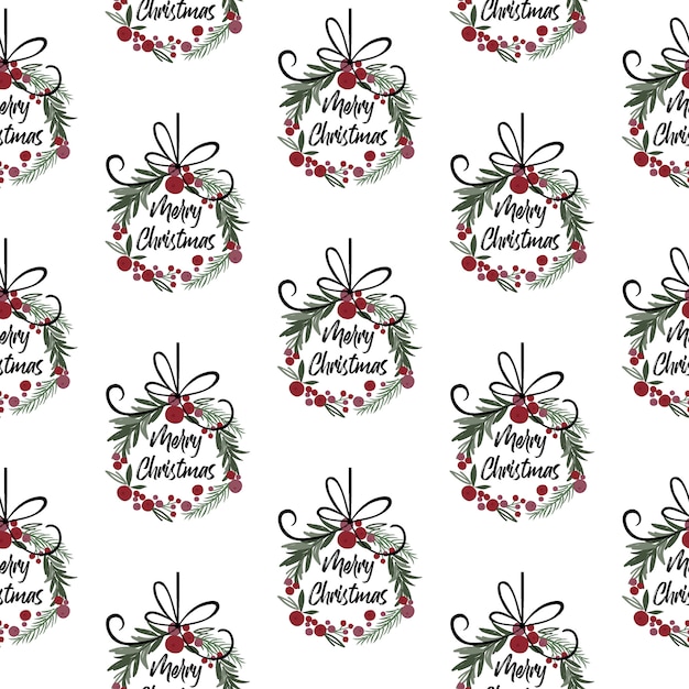 Naadloze Kerstdecoratie krans met Merry Christmas schrijven, traditionele vectorillustratie van Kerstmis
