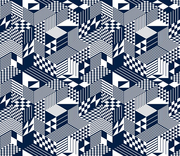 Naadloze kubussen vector achtergrond, ruit en driehoeken dozen herhalen tegelpatroon, 3D-architectuur en constructie, geometrisch ontwerp.
