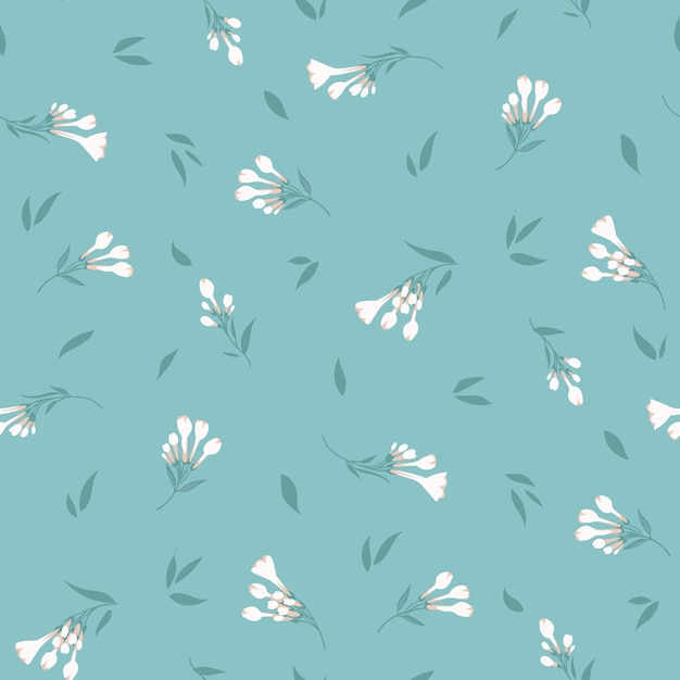 Naadloze lenteprints in turquoise kleurtint met kleine madeliefjes bloemen