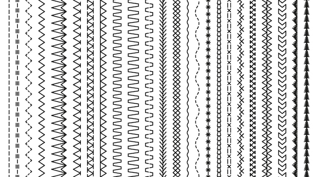 Vector naadloze omtrek rand geïsoleerd op witte achtergrond overlock stof elementen collectie set borduursteken