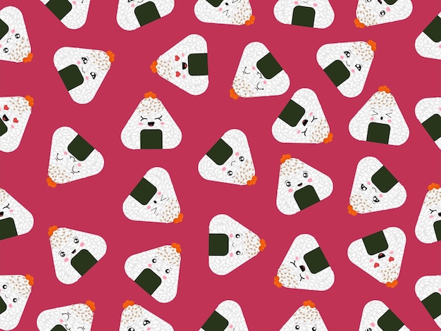 Naadloze onigiri patroon Vector ontwerp van de Aziatische keuken geïsoleerd op een roze achtergrond