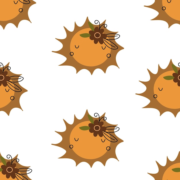 Naadloze patronen met grappige zonkarakters Kinderachtige zomerachtergrond Perfect voor stof textiel wa