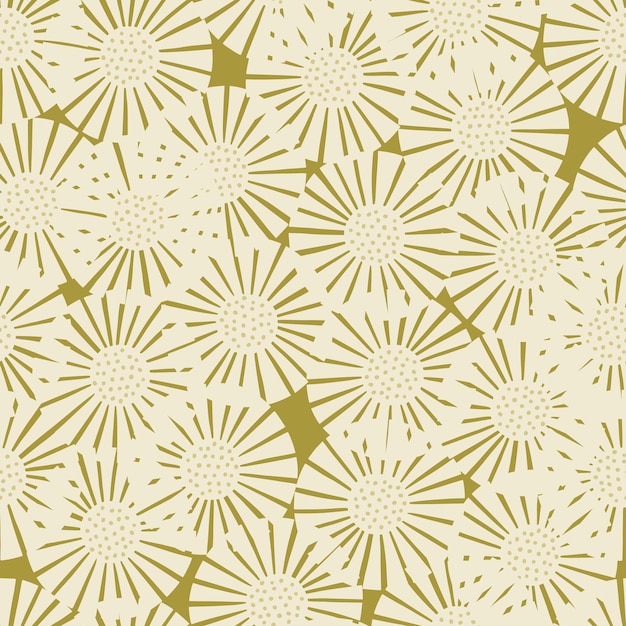 Naadloze patroon abstracte bloemen op beige achtergrond. Vintage textuur van planten voor textielontwerp. Willekeurige sjabloonafdruk voor elk doel. Eenvoudig vectorstofornament.