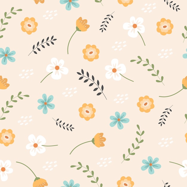 Naadloze patroon achtergrond met kleurrijke retro bloemen Leuke botanische vormen laat decoratieve abstracte vectorillustratie