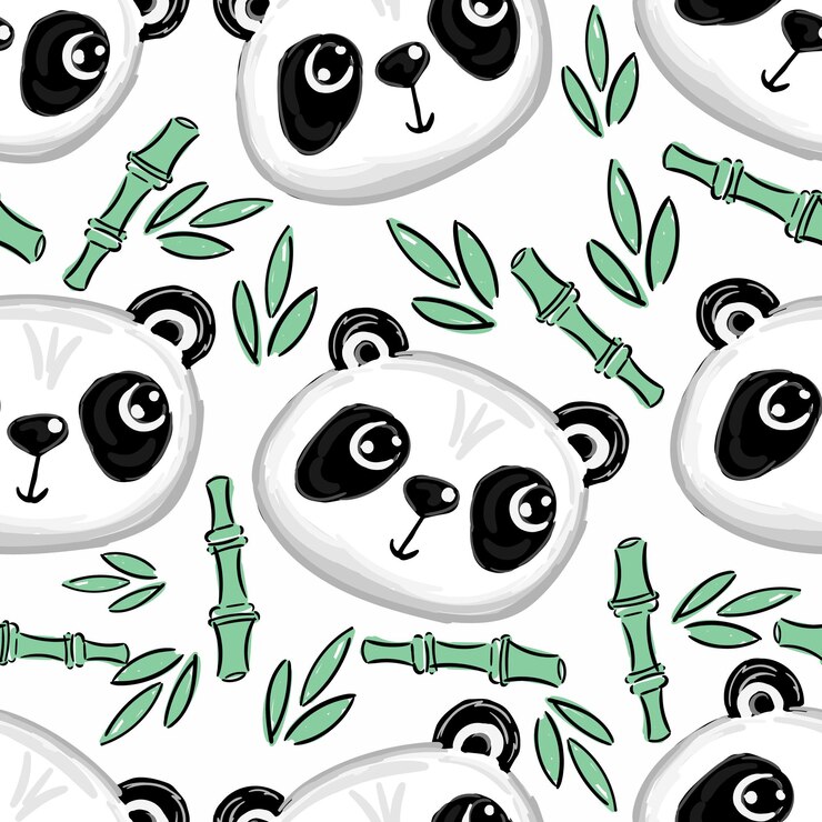 Vector naadloze patroon achtergrond met schattige panda en bamboe bladeren en tak vector illustratie stripfiguur