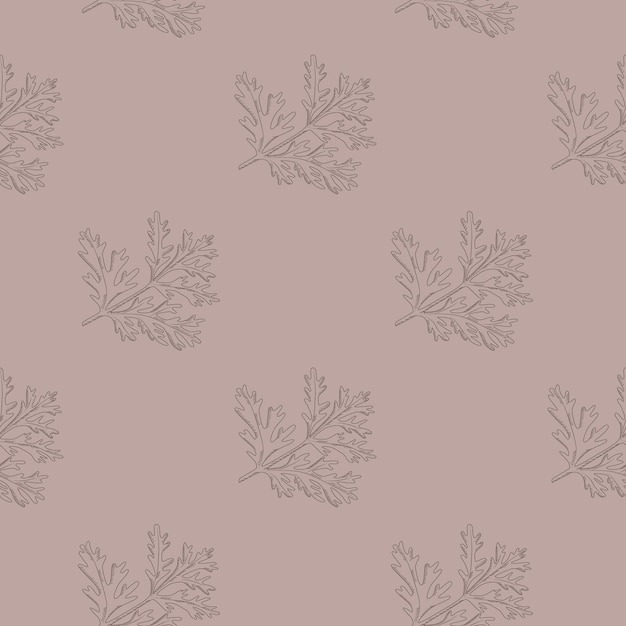 Naadloze patroon alsem op pastel bruine achtergrond. Mooi plantensieraad. Geometrische textuursjabloon voor stof. Ontwerp vectorillustratie.