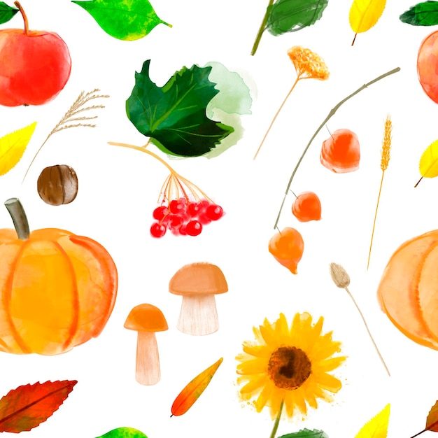 Naadloze patroon aquarel illustratie van herfst elementen