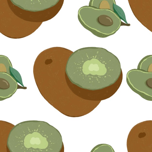 Naadloze patroon avocado en Kiwi fruit illustratie hand getrokken