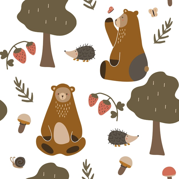 Naadloze patroon beren in het bos Kinderillustratie voor boeken gedrukte materialen