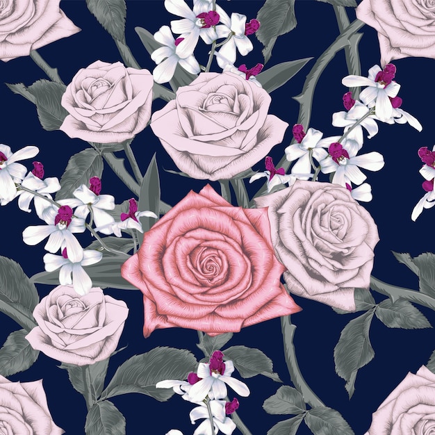 Naadloze patroon bloemen met Rose en Orchid bloemen abstracte achtergrond.
