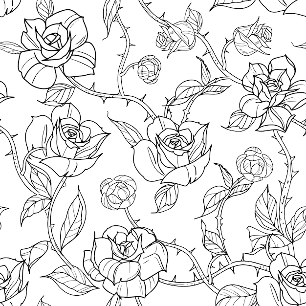 Naadloze patroon bloemen rozen en takken vector illustratie