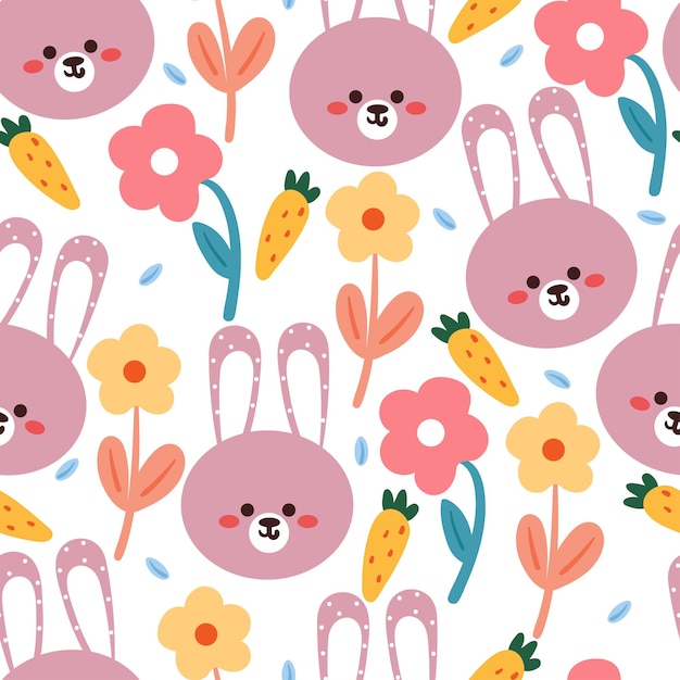 naadloze patroon cartoon konijn en bloem schattige dieren behang voor textiel cadeaupapier