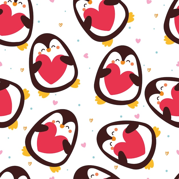 naadloze patroon cartoon pinguïn en liefde schattige dieren behang illustratie voor cadeaupapier