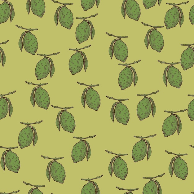 Naadloze patroon citroen op tak met bladeren gravure vintage achtergrond van citrusvruchten in de hand getekende stijl