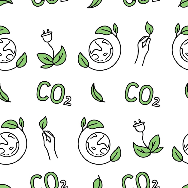 Naadloze patroon Co2 klimaatverandering concept groene energie Vector geïsoleerde doodle