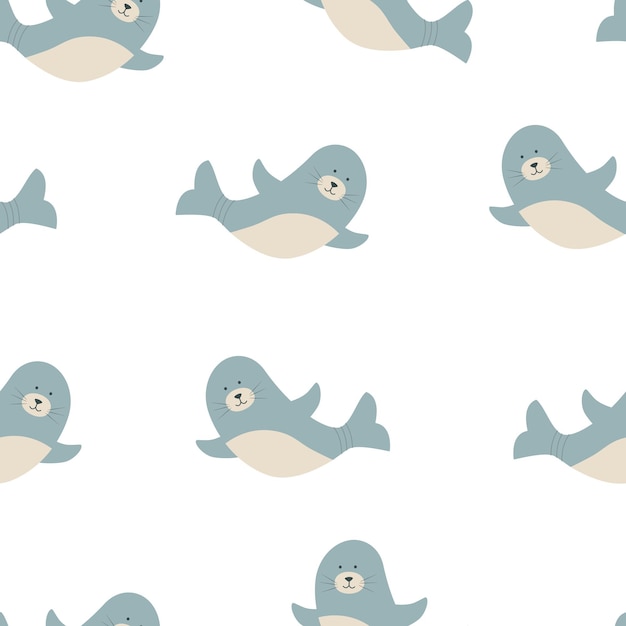Naadloze patroon Cute cartoon set karakter vectorillustratie van een zeedier