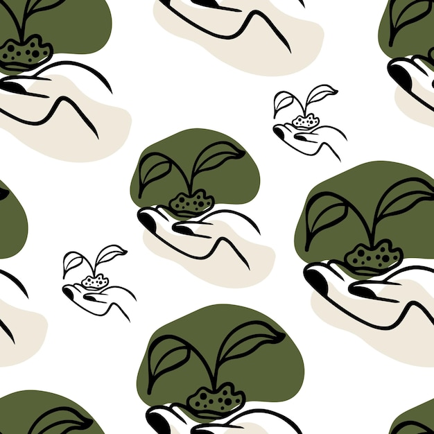 Naadloze patroon Doodle hand met een plant