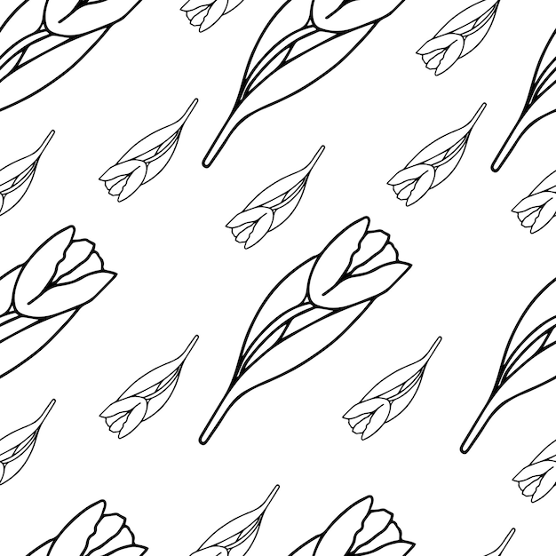 Naadloze patroon Doodle tulp bloemen voor internationale vrouwen is dag