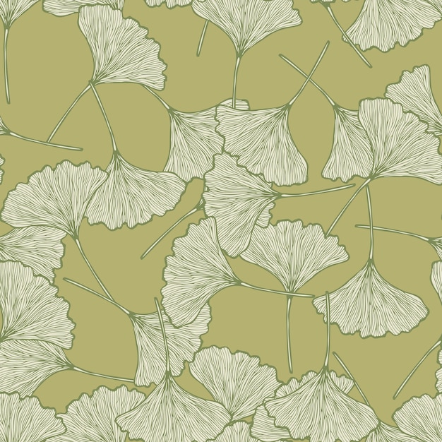 Naadloze patroon gegraveerde bladeren Ginkgo Biloba Vintage achtergrond botanisch met gebladerte in de hand getekende stijl